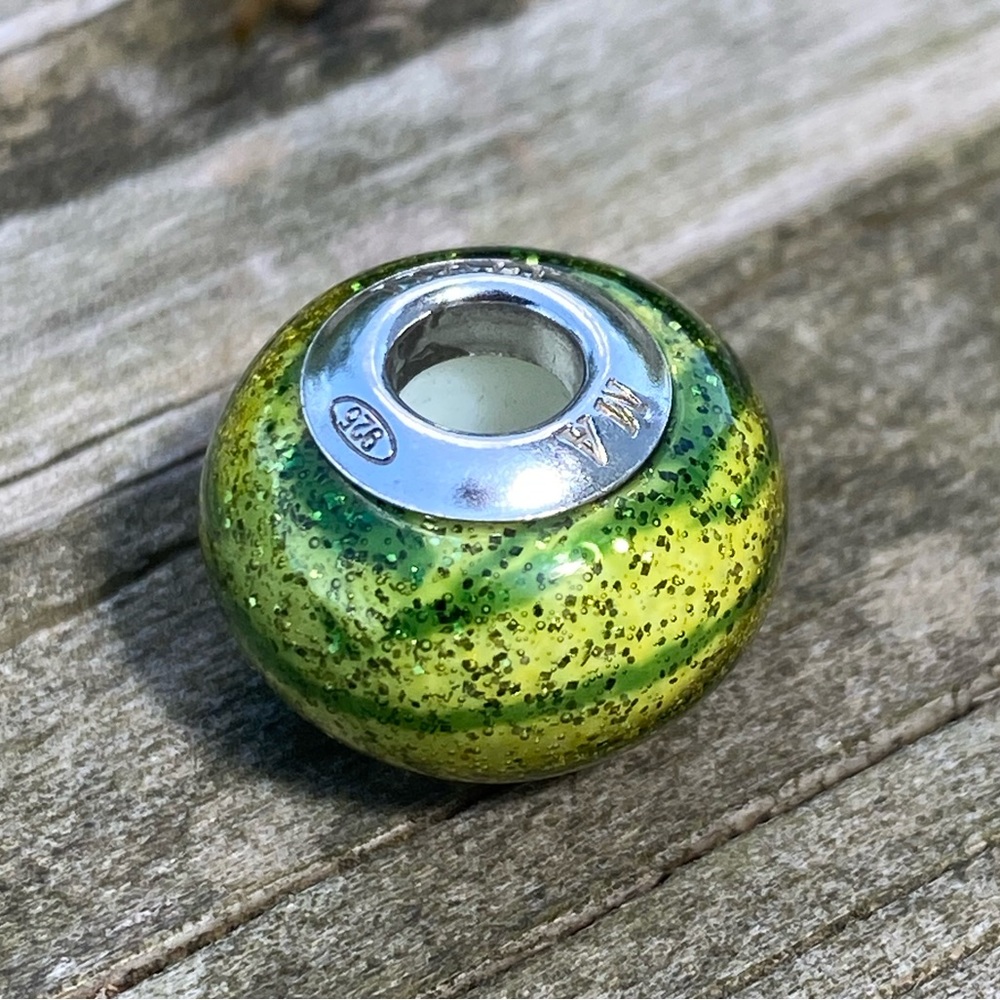 Vintage Murano charm bead Michael Anthony .925 sterling silver green yellow